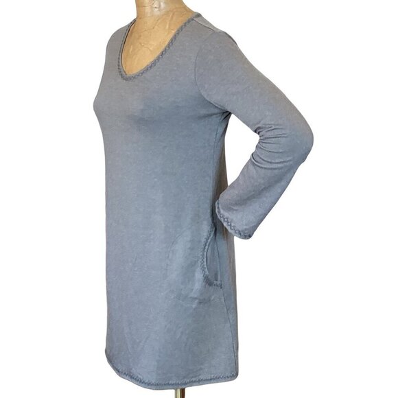 Max Studio Casual Pocket Tee-Shirt Shift Dress/Tunic Embroidered Sz M Gray 279i - Picture 4 of 8